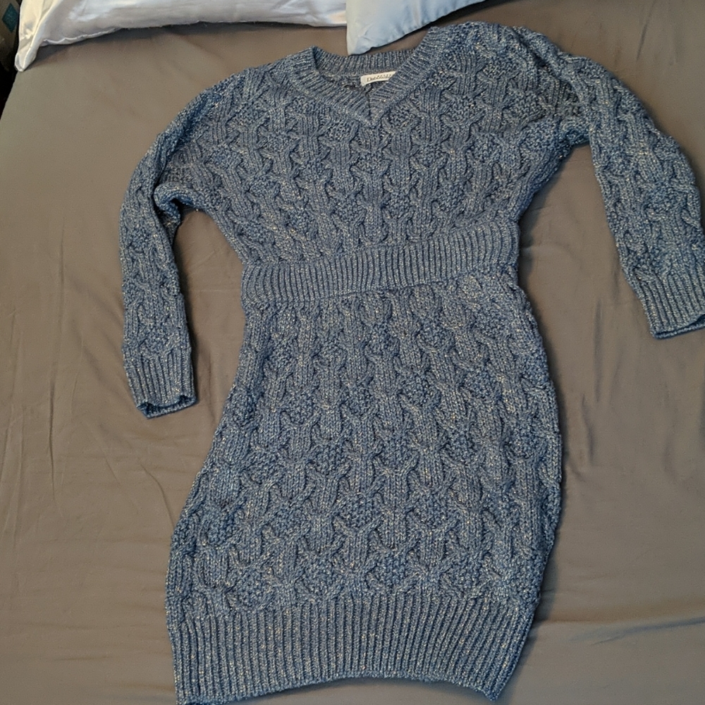 Sparkly blue knitted sweater dress long sleeve S